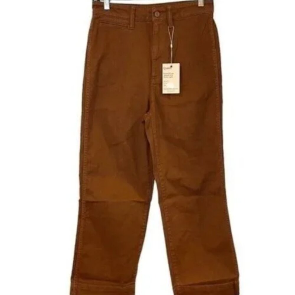 NWT Quince Organic Stretch Cotton Twill Wide-Leg Crop Pant Rust Brown Size 26 - Picture 5 of 8